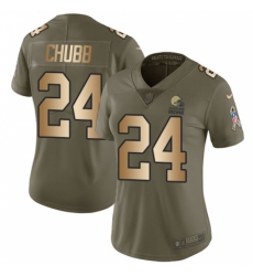Women's Nike Cleveland Browns #24 Nick Chubb Limited Olive Gold 2017 Salute to Service NFL Jersey