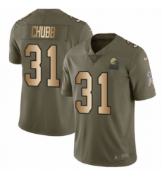 Youth Nike Cleveland Browns #31 Nick Chubb Limited Olive/Gold 2017 Salute to Service NFL Jersey