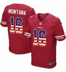 Men's Nike San Francisco 49ers #16 Joe Montana Elite Red Home USA Flag Fashion NFL Jersey