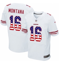 Men's Nike San Francisco 49ers #16 Joe Montana Elite White Road USA Flag Fashion NFL Jersey