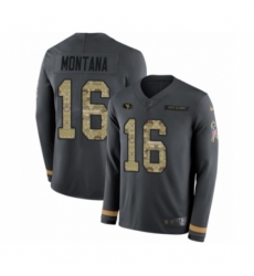 Men's Nike San Francisco 49ers #16 Joe Montana Limited Black Salute to Service Therma Long Sleeve NFL Jersey
