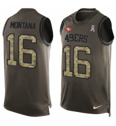 Men's Nike San Francisco 49ers #16 Joe Montana Limited Green Salute to Service Tank Top NFL Jersey