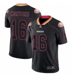 Men's Nike San Francisco 49ers #16 Joe Montana Limited Lights Out Black Rush NFL Jersey