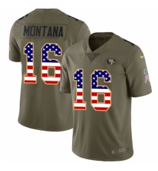 Men's Nike San Francisco 49ers #16 Joe Montana Limited Olive/USA Flag 2017 Salute to Service NFL Jersey