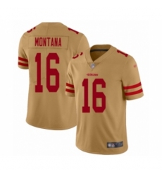 Men's San Francisco 49ers #16 Joe Montana Limited Gold Inverted Legend Football Jersey