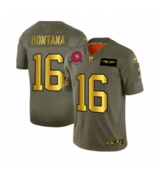 Men's San Francisco 49ers #16 Joe Montana Limited Olive Gold 2019 Salute to Service Football Jersey
