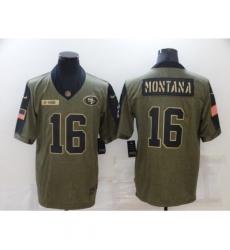 Men's San Francisco 49ers #16 Joe Montana Nike Olive 2021 Salute To Service Limited Player Jersey