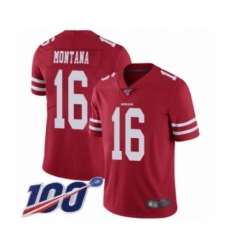 Men's San Francisco 49ers #16 Joe Montana Red Team Color Vapor Untouchable Limited Player 100th Season Football Jersey