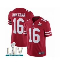 Men's San Francisco 49ers #16 Joe Montana Red Team Color Vapor Untouchable Limited Player Super Bowl LIV Bound Football Jersey