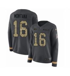 Women's Nike San Francisco 49ers #16 Joe Montana Limited Black Salute to Service Therma Long Sleeve NFL Jersey