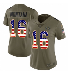 Women's Nike San Francisco 49ers #16 Joe Montana Limited Olive/USA Flag 2017 Salute to Service NFL Jersey