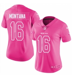 Women's Nike San Francisco 49ers #16 Joe Montana Limited Pink Rush Fashion NFL Jersey