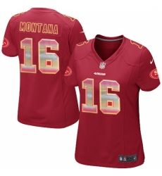 Women's Nike San Francisco 49ers #16 Joe Montana Limited Red Strobe NFL Jersey