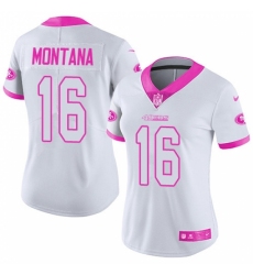 Women's Nike San Francisco 49ers #16 Joe Montana Limited White/Pink Rush Fashion NFL Jersey