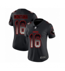 Women's San Francisco 49ers #16 Joe Montana Limited Black Smoke Fashion Football Jersey