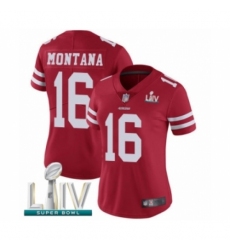 Women's San Francisco 49ers #16 Joe Montana Red Team Color Vapor Untouchable Limited Player Super Bowl LIV Bound Football Jersey