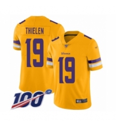 Men's Minnesota Vikings #19 Adam Thielen Limited Gold Inverted Legend 100th Season Football Jersey