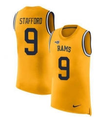 Men's Los Angeles Rams #9 Matthew Stafford Gold Stitched NFL Limited Rush Tank Top Jersey