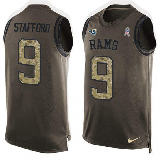 Men's Los Angeles Rams #9 Matthew Stafford Green Stitched NFL Limited Salute To Service Tank Top Jersey Men's Los Angeles Rams #9 Matthew Stafford Green Stitched NFL Limited Salute To Service Tank Top Jersey