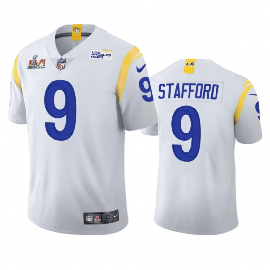 Men's Los Angeles Rams #9 Matthew Stafford Super Bowl LVI Patch Nike 2021 Vapor Limited NFL Jersey - White Men's Los Angeles Rams #9 Matthew Stafford Super Bowl LVI Patch Nike 2021 Vapor Limited NFL Jersey - White