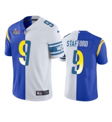 Men's Los Angeles Rams #9 Matthew Stafford Super Bowl LVI Patch Nike Royal White Split Game NFL Limited Jersey Men's Los Angeles Rams #9 Matthew Stafford Super Bowl LVI Patch Nike Royal White Split Game NFL Limited Jersey