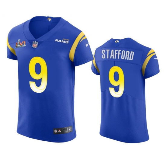 Men's Los Angeles Rams #9 Matthew Stafford Super Bowl LVI Patch Nike Vapor Elite Player NFL Jersey - Royal Men's Los Angeles Rams #9 Matthew Stafford Super Bowl LVI Patch Nike Vapor Elite Player NFL Jersey - Royal
