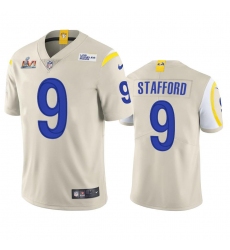 Men's Los Angeles Rams #9 Matthew Stafford Super Bowl LVI Patch Nike Vapor Limited NFL Jersey - Bone