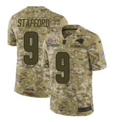 Men's Nike Los Angeles Rams #9 Matthew Stafford Camo Super Bowl LVI Patch Stitched NFL Limited 2018 Salute To Service Jersey