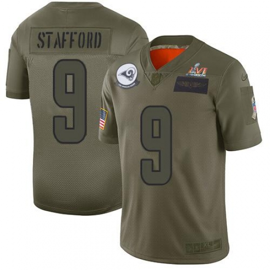 Men's Nike Los Angeles Rams #9 Matthew Stafford Camo Super Bowl LVI Patch Stitched NFL Limited 2019 Salute To Service Jersey Men's Nike Los Angeles Rams #9 Matthew Stafford Camo Super Bowl LVI Patch Stitched NFL Limited 2019 Salute To Service Jersey