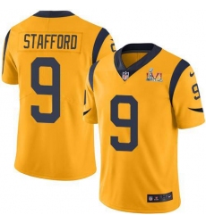 Men's Nike Los Angeles Rams #9 Matthew Stafford Gold Super Bowl LVI Patch Stitched NFL Limited Rush Jersey Men's Nike Los Angeles Rams #9 Matthew Stafford Gold Super Bowl LVI Patch Stitched NFL Limited Rush Jersey