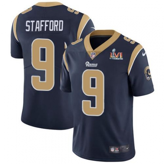 Men's Nike Los Angeles Rams #9 Matthew Stafford Navy Blue Team Color Super Bowl LVI Patch Stitched NFL Vapor Untouchable Limited Jersey Men's Nike Los Angeles Rams #9 Matthew Stafford Navy Blue Team Color Super Bowl LVI Patch Stitched NFL Vapor Untouchable Limited Jersey