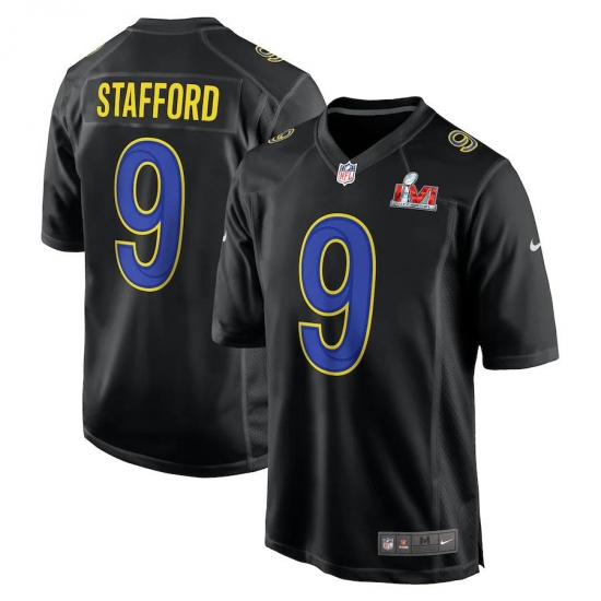 Men's Nike Los Angeles Rams #9 Matthew Stafford Nike Black Super Bowl LVI Bound Game Fashion Jersey Men's Nike Los Angeles Rams #9 Matthew Stafford Nike Black Super Bowl LVI Bound Game Fashion Jersey