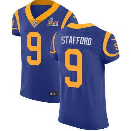 Men's Nike Los Angeles Rams #9 Matthew Stafford Royal Blue Alternate Super Bowl LVI Patch Stitched NFL Vapor Untouchable Elite Jersey Men's Nike Los Angeles Rams #9 Matthew Stafford Royal Blue Alternate Super Bowl LVI Patch Stitched NFL Vapor Untouchable Elite Jersey