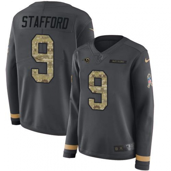Women's Los Angeles Rams #9 Matthew Stafford Anthracite Salute To Service Stitched NFL Limited Therma Long Sleeve Jersey Women's Los Angeles Rams #9 Matthew Stafford Anthracite Salute To Service Stitched NFL Limited Therma Long Sleeve Jersey