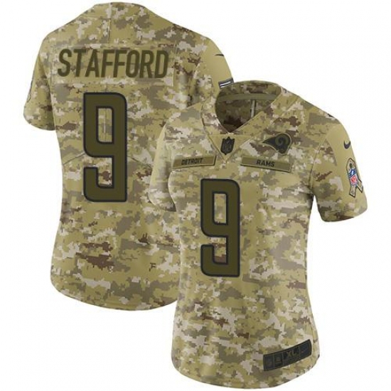 Women's Los Angeles Rams #9 Matthew Stafford Camo Stitched NFL Limited 2018 Salute To Service Jersey Women's Los Angeles Rams #9 Matthew Stafford Camo Stitched NFL Limited 2018 Salute To Service Jersey