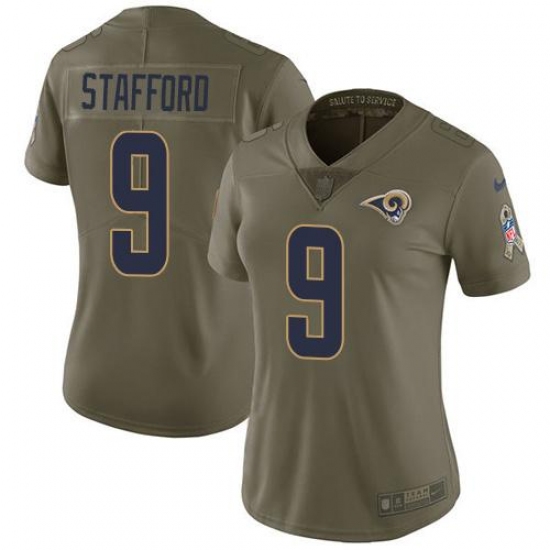 Women's Los Angeles Rams #9 Matthew Stafford Olive Stitched NFL Limited 2017 Salute To Service Jersey Women's Los Angeles Rams #9 Matthew Stafford Olive Stitched NFL Limited 2017 Salute To Service Jersey