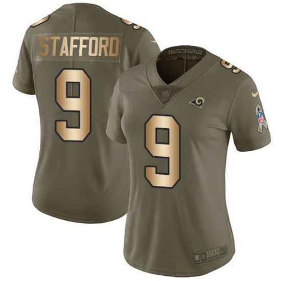 Women's Los Angeles Rams #9 Matthew Stafford OliveGold Stitched NFL Limited 2017 Salute To Service Jersey Women's Los Angeles Rams #9 Matthew Stafford OliveGold Stitched NFL Limited 2017 Salute To Service Jersey