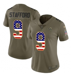 Women's Los Angeles Rams #9 Matthew Stafford OliveUSA Flag Stitched NFL Limited 2017 Salute To Service Jersey Women's Los Angeles Rams #9 Matthew Stafford OliveUSA Flag Stitched NFL Limited 2017 Salute To Service Jersey