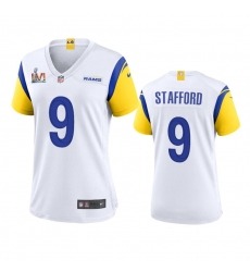 Women's Los Angeles Rams #9 Matthew Stafford Super Bowl LVI Patch Nike Alternate Game NFL Jersey - White Women's Los Angeles Rams #9 Matthew Stafford Super Bowl LVI Patch Nike Alternate Game NFL Jersey - White