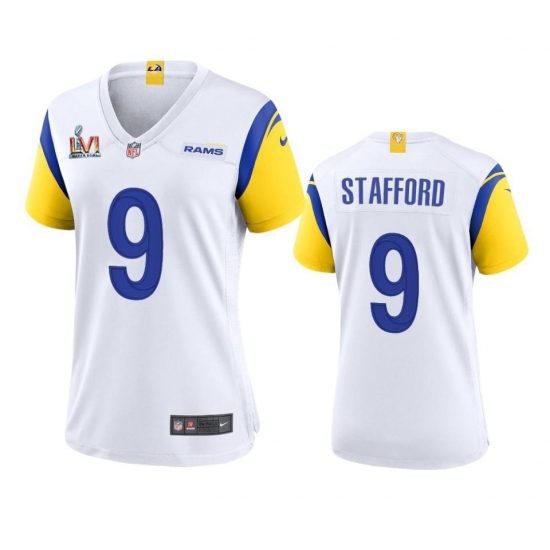 Women's Los Angeles Rams #9 Matthew Stafford Super Bowl LVI Patch Nike Alternate Game NFL Jersey - White Women's Los Angeles Rams #9 Matthew Stafford Super Bowl LVI Patch Nike Alternate Game NFL Jersey - White