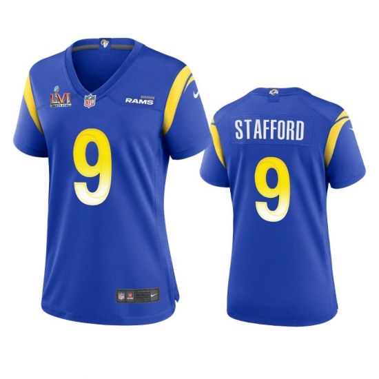Women's Los Angeles Rams #9 Matthew Stafford Super Bowl LVI Patch Nike Game NFL Jersey - Royal Women's Los Angeles Rams #9 Matthew Stafford Super Bowl LVI Patch Nike Game NFL Jersey - Royal