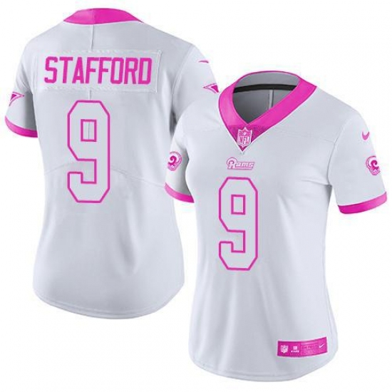 Women's Los Angeles Rams #9 Matthew Stafford WhitePink Stitched NFL Limited Rush Fashion Jersey Women's Los Angeles Rams #9 Matthew Stafford WhitePink Stitched NFL Limited Rush Fashion Jersey