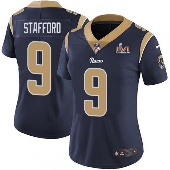 Women's Nike Los Angeles Rams #9 Matthew Stafford Navy Blue Team Color Super Bowl LVI Patch Stitched NFL Vapor Untouchable Limited Jersey Women's Nike Los Angeles Rams #9 Matthew Stafford Navy Blue Team Color Super Bowl LVI Patch Stitched NFL Vapor Untouchable Limited Jersey