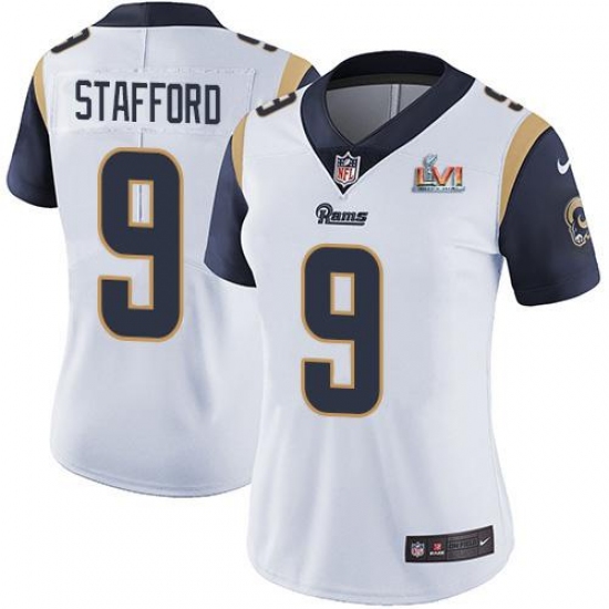 Women's Nike Los Angeles Rams #9 Matthew Stafford White Super Bowl LVI Patch Stitched NFL Vapor Untouchable Limited Jersey Women's Nike Los Angeles Rams #9 Matthew Stafford White Super Bowl LVI Patch Stitched NFL Vapor Untouchable Limited Jersey