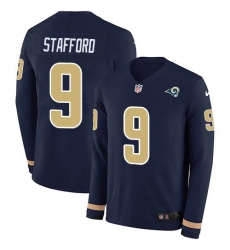 Youth Los Angeles Rams #9 Matthew Stafford Navy Blue Team Color Stitched NFL Limited Therma Long Sleeve Jersey