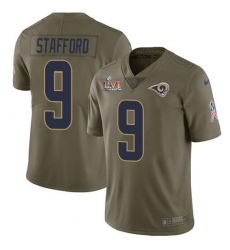 Youth Nike Los Angeles Rams #9 Matthew Stafford Olive Super Bowl LVI Patch Stitched NFL Limited 2017 Salute To Service Jersey