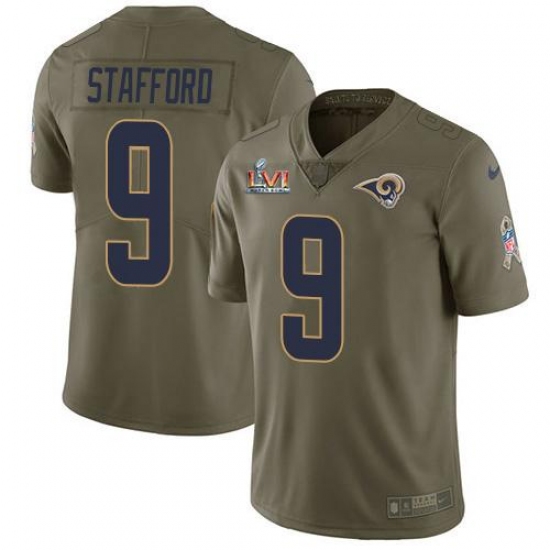 Youth Nike Los Angeles Rams #9 Matthew Stafford Olive Super Bowl LVI Patch Stitched NFL Limited 2017 Salute To Service Jersey Youth Nike Los Angeles Rams #9 Matthew Stafford Olive Super Bowl LVI Patch Stitched NFL Limited 2017 Salute To Service Jersey