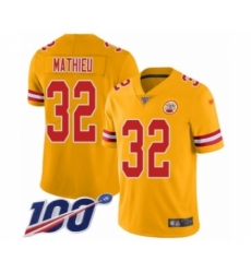 Men's Kansas City Chiefs #32 Tyrann Mathieu Limited Gold Inverted Legend 100th Season Football Jersey