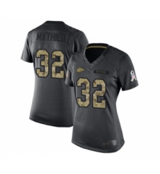 Women's Kansas City Chiefs #32 Tyrann Mathieu Limited Black 2016 Salute to Service Football Jersey