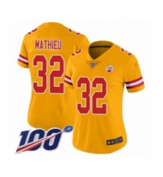 Women's Kansas City Chiefs #32 Tyrann Mathieu Limited Gold Inverted Legend 100th Season Football Jersey